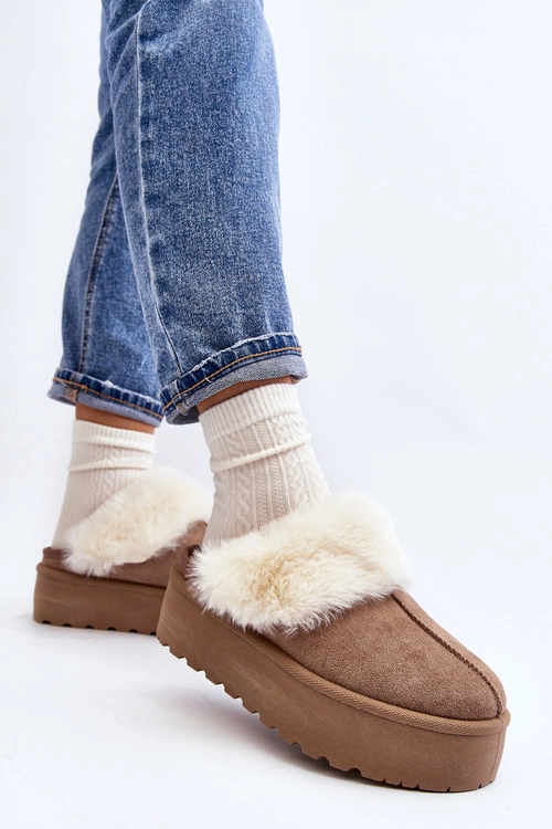 Kapcie Śniegowce Damskie Na Grubej Podeszwie Khaki Starlyn