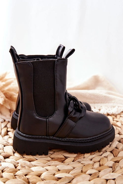 Dziecięce Botki Ocieplane Łańcuch Czarne Hinea