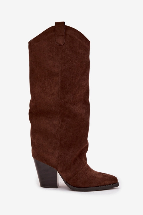 Ocieplane Kozaki Kowbojki Na Słupku Z Eko Zamszu Czekoladowe Mavine