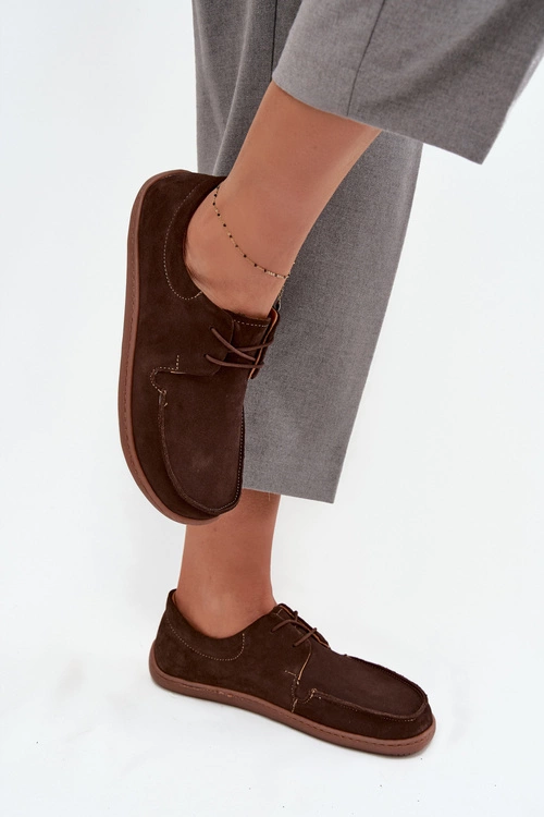 Półbuty Damskie Typu Barefoot Z Naturalnego Zamszu Zazoo 327 Czekoladowe