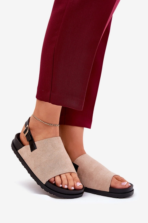 Sandały Damskie Z Eko Zamszu Na Platformie Beżowe Migola