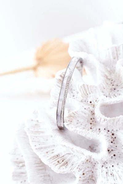 Bransoletka Stalowa Z Cyrkoniami I Perłą Srebrna