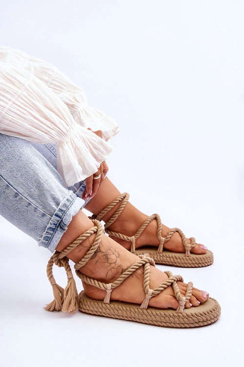 Wiązane Sandałki Na Masywnej Platformie Ciemnobeżowe Can't Wait