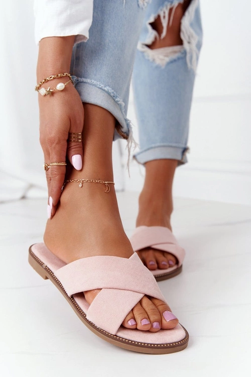 Damskie Welurowe Klapki Różowe Edesa