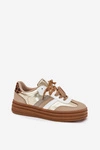 Sneakersy Damskie Na Platformie Z Podwójnym Sznurowaniem Panterka Złote Niteria