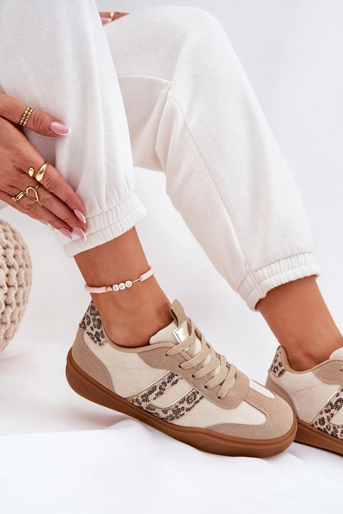 Sneakersy Damskie Z Eko Zamszu Panterka Beżowe Satylies