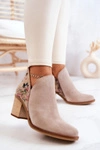 Damskie Skórzane Botki Na Słupku Maciejka Jasnobeżowe 04492