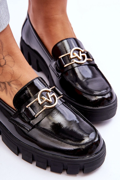 Lakierowane Damskie Mokasyny Czarne Sanvi