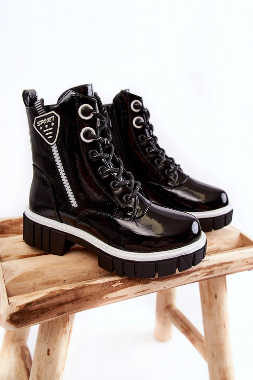 Lakierowane Ocieplane Botki Na Suwak Czarne Marcella