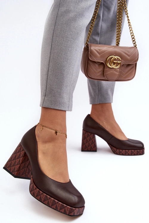 Skórzane Czółenka Na Słupku Laura Messi 259/236-820 Brązowe