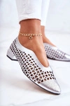 Eleganckie Skórzane Półbuty Ażurowe Srebrne Ismena
