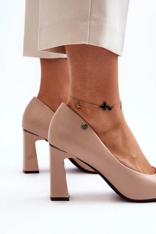 Czółenka Na Słupku Eko Skóra Beżowe Giseleni