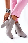 Damskie Skórzane Botki Na Słupku Szare Carrice