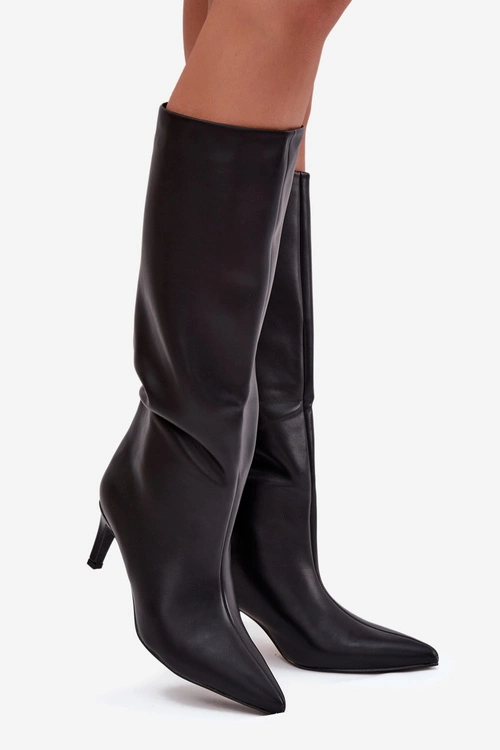 Kozaki Damskie Wsuwane Ocieplane Na Szpilce Czarne Olivienne