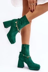 Damskie Botki Na Słupku Z Łańcuszkiem Zielone Tiselo