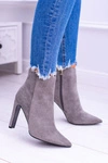 Szare Zamszowe Botki Na Szpilce Medea