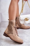 Sznurowane Zamszowe Botki Nicole 2751 Beżowe