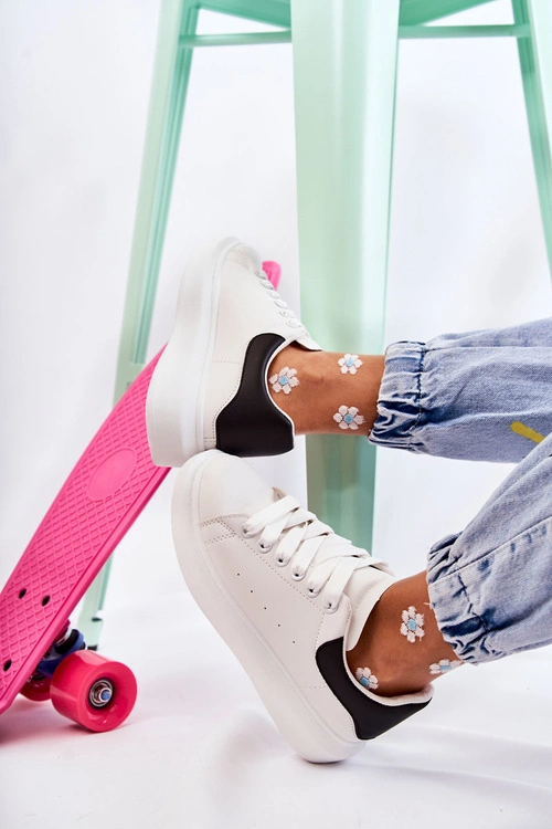 Damskie Buty Sportowe Na Platformie Biało-Czarne Eliso