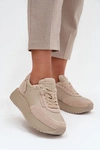 Skórzane Sneakersy Damskie Na Platformie Artiker 55C0021 Beżowe
