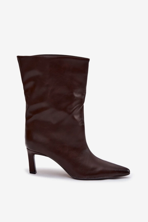 Wsuwane Botki Damskie Na Szpilce Z Eko Skóry Czekoladowe Norell