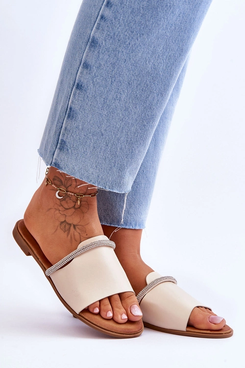 Eleganckie Klapki Na Płaskim Obcasie Beżowe Termen