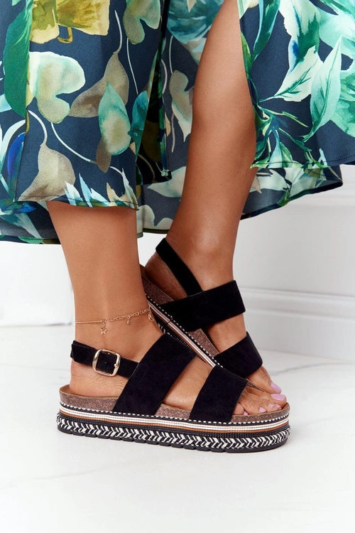 Zamszowe Sandały Na Platformie Czarne Olimpia
