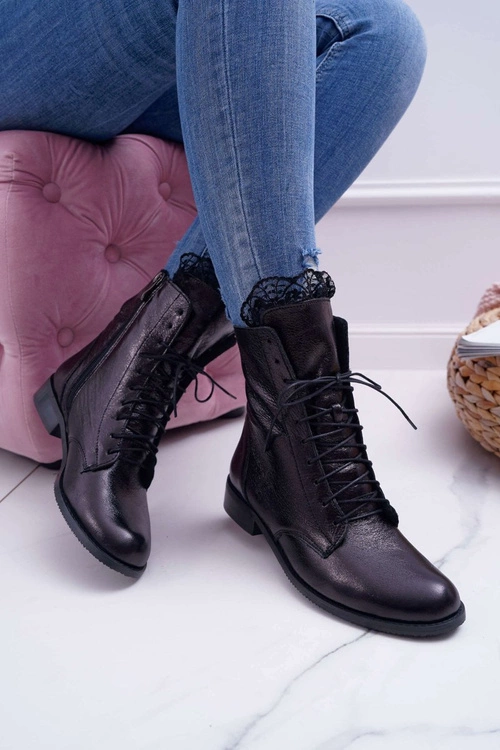 Botki Damskie Skóra Naturalna Nicole Czarne 2193