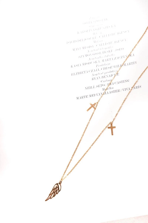 Damski Złoty Naszyjnik Łańcuszek Skrzydło Krzyż Ophelia