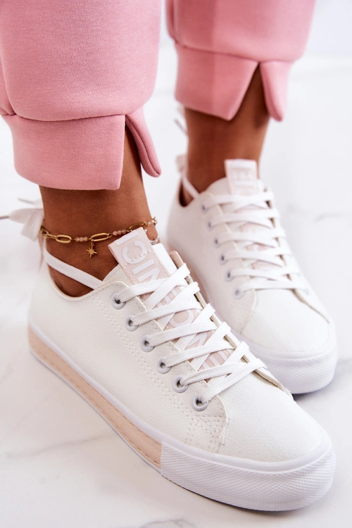 Damskie Skórzane Tenisówki Biało-Beżowe Mikayla