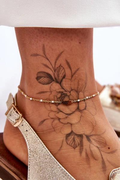 Modna Bransoletka Na Nogę Z Piórkiem Złoto-Biała