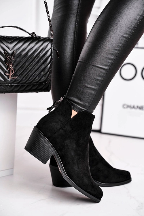 Botki Damskie Płaski Obcas Ocieplane Jesienne Czarne Milky