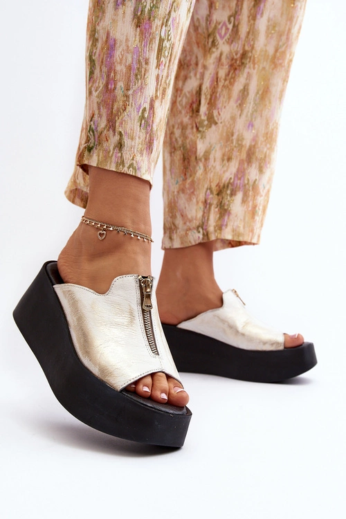 Zazoo 2916 Damskie Klapki Na Masywnej Platformie Z Suwakiem Złote