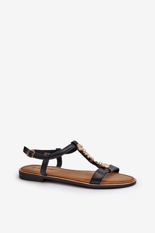 Płaskie Sandały Damskie Z Ozdobami Czarne Muridia