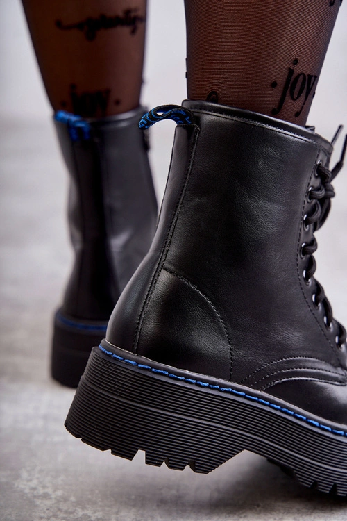 Damskie Wiązane Botki Glany Czarne Callie