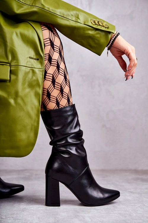 Skórzane Botki Na Obcasie Laura Messi 2560 Czarne