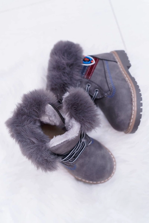Dziecięce Chłopięce Botki Ocieplane Futerkiem Trapery Szare Cobi
