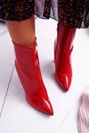 Botki Damskie Na Słupku W Szpic Lakierowane Czerwone Demens