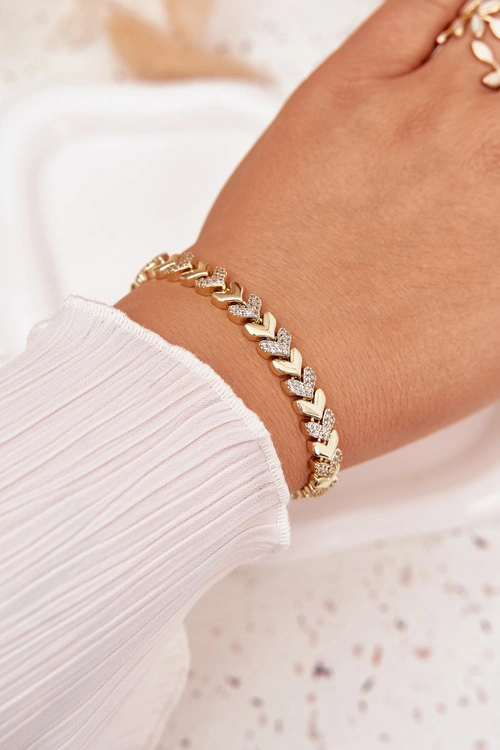 Bransoletka Damska Serduszka Z Cyrkoniami Złota