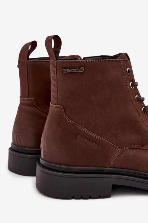 Skórzane Ocieplane Botki Męskie Na Zamek Big Star OO174149 Czekoladowe