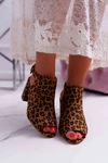 Sandały Damskie Na Słupku Z Cholewką Peep Toe Leopard Esta