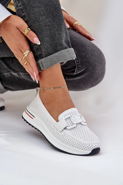 Damskie Skórzane Mokasyny Na Platformie S.Barski LR51-556 Białe