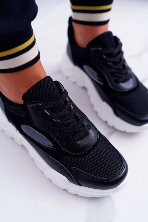 Sportowe Damskie Buty Gruba Podeszwa Czarne HighStep