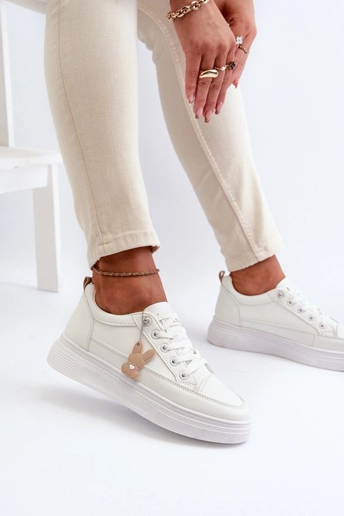 Trampki Buty Sportowe Damskie Na Platformie Z Ozdobą Białe Vinceza 13613