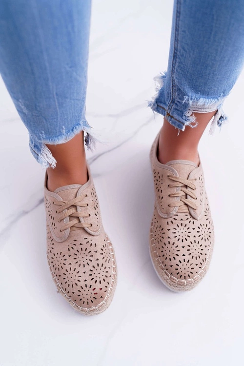 Espadryle Damskie Sznurowane Zamszowe Beżowe MyShoes