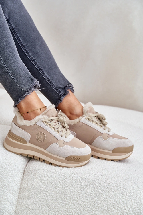 Sneakersy Damskie Ocieplane Na Platformie Big Star OO274A214 Beżowe