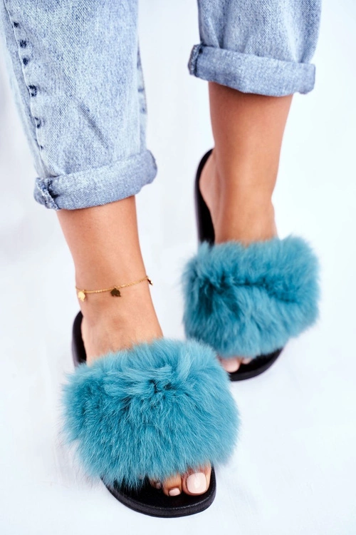 Klapki Damskie z Naturalnym Futerkiem Zielone Bushido