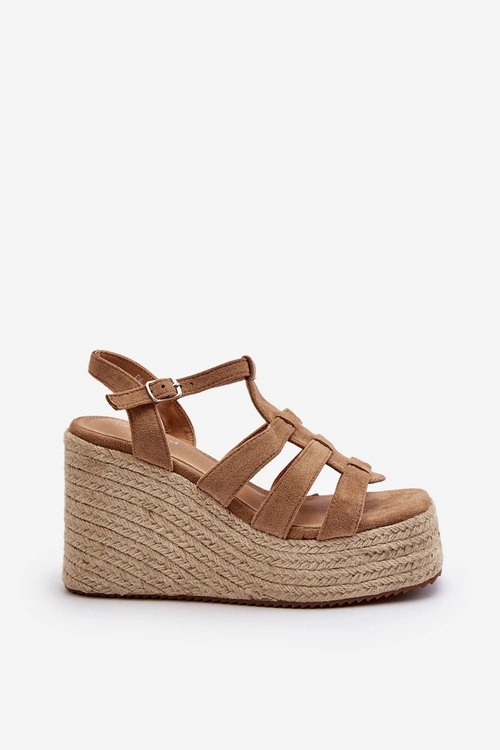 Sandały Na Koturnie Z Plecionką Brązowe Gnosis