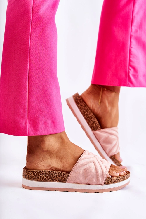 Damskie Zamszowe Klapki Na Masywnej Platformie Różowe Heritta