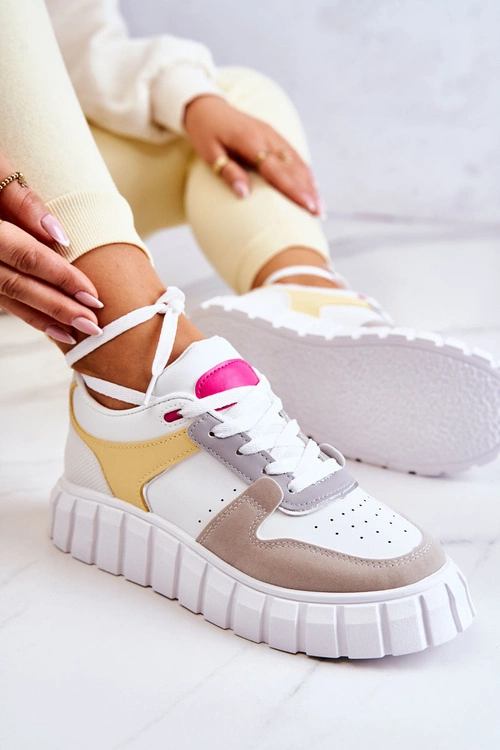 Damskie Skórzane Buty Sportowe Biało-Beżowe Florentine