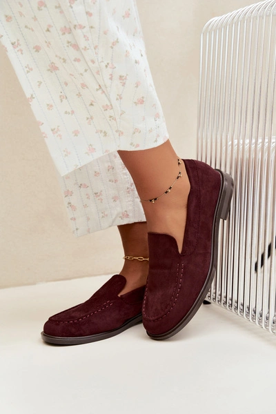 Loafersy Mokasyny Damskie Z Eko Zamszu Bordowe Laisie